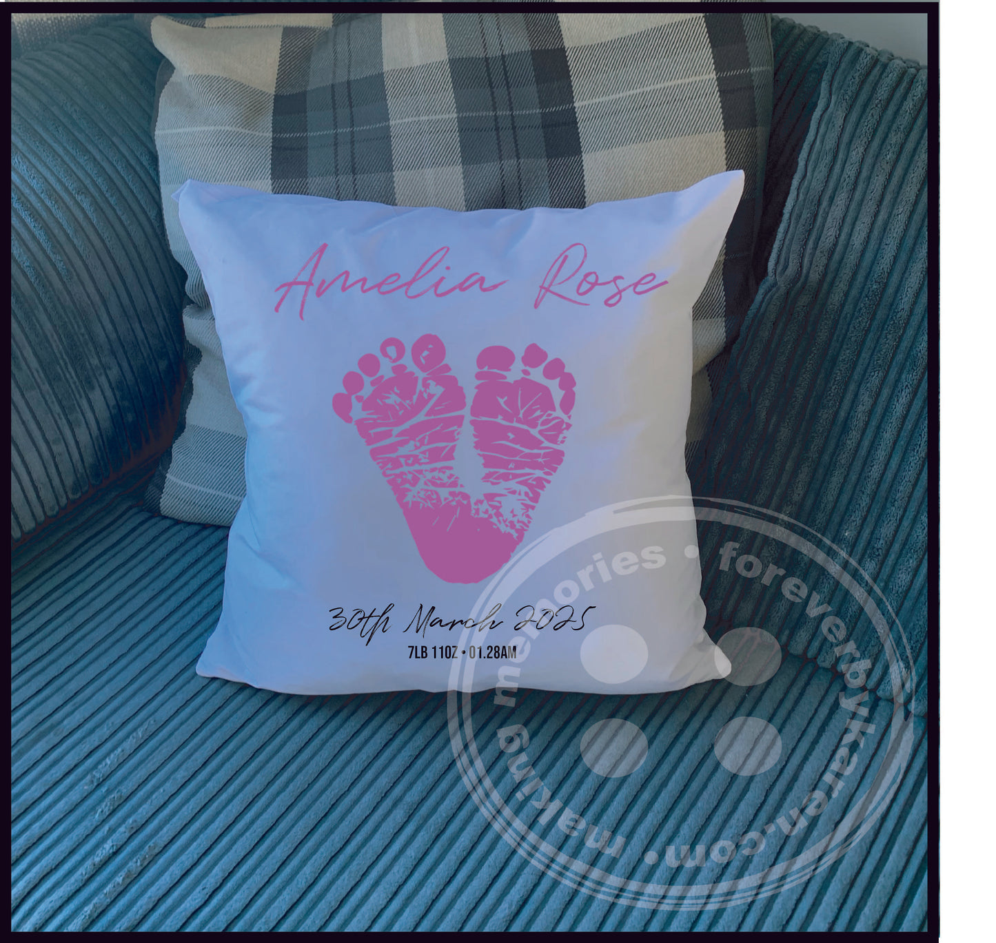 Baby footprint memory cushion