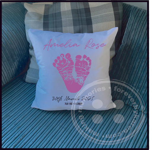 Baby footprint memory cushion