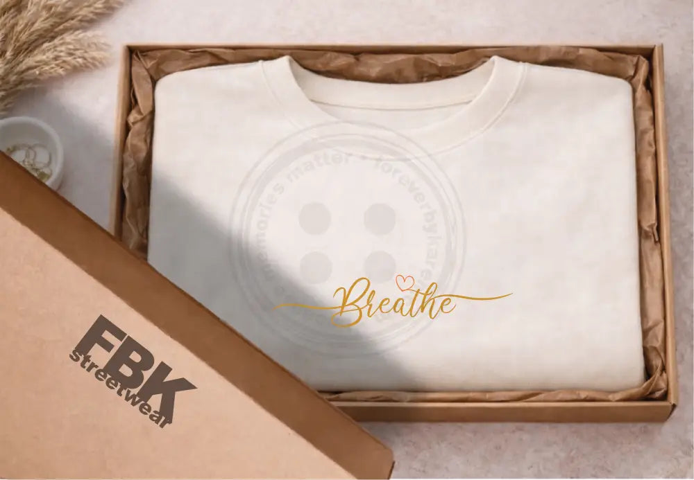 Cotton Sweatshirt - Breathe with heart brown logo. Gift wrapped in a box.