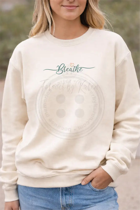 Cotton Sweatshirt - Breathe with heart green logo. Gift wrapped in a box.