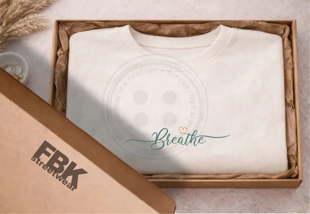 Cotton Sweatshirt - Breathe with heart green logo. Gift wrapped in a box.