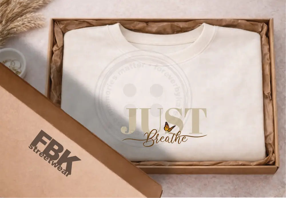 Cotton Sweatshirt - Just Breathe with Butterfly logo. Gift wrapped in a box.