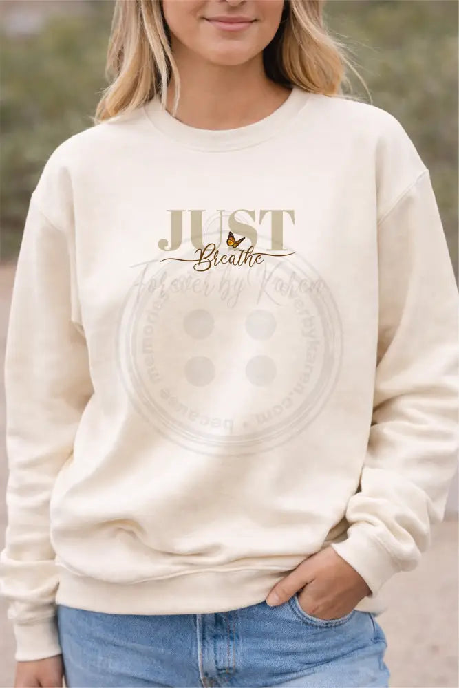 Cotton Sweatshirt - Just Breathe with Butterfly logo. Gift wrapped in a box.