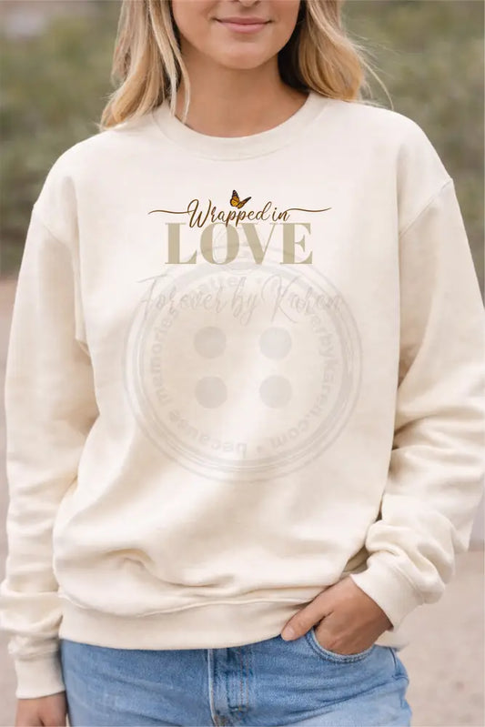 Cotton Sweatshirt - Wrapped in Love logo. Gift wrapped in a box.