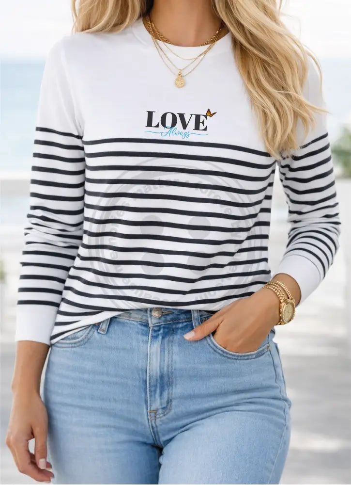 long sleeved striped t-shirt- Love always with butterfly